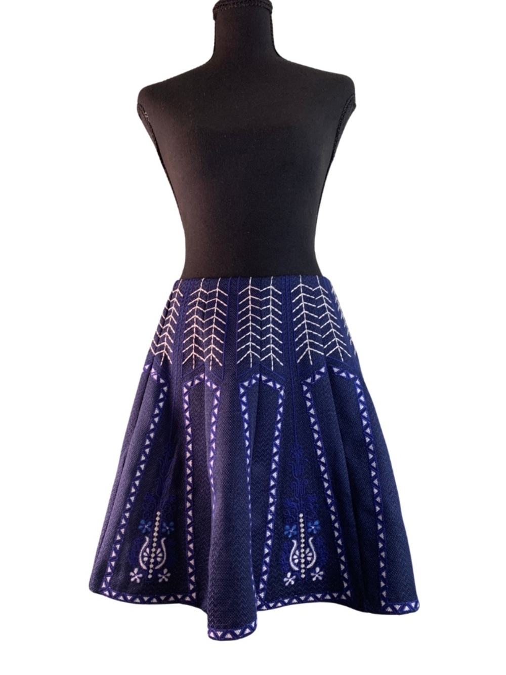 Alya Navy A-Line Embroidered Circle Skirt Coquette Women's S Bohemian Preppy